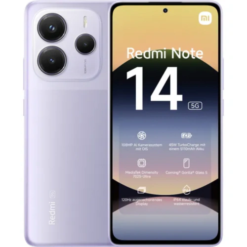 Telefon Mobil Xiaomi Redmi Note 14 MZB0IO3EU, Dual SIM, 6.67 inch, 128GB, 6GB RAM, 5G, Lavender Purple - Imagine 1