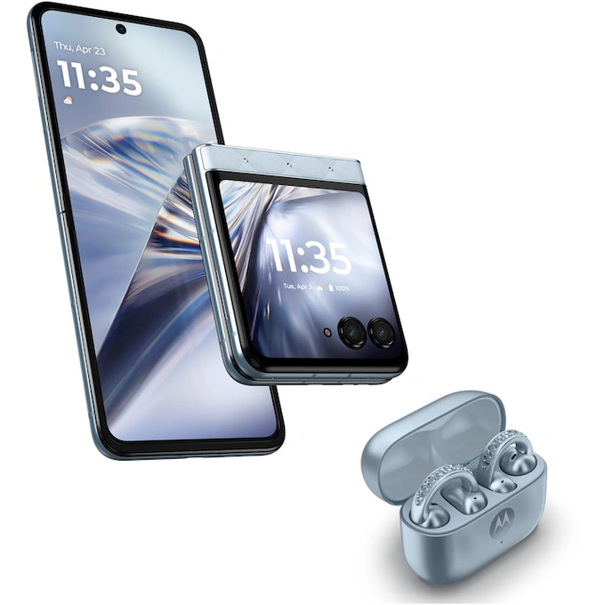 Telefon MOTOROLA Razr 60 5G PB860080RO, 256GB, 8GB RAM, Dual SIM, Ice Melt + Casti Motorola Buds Loop, Swarovski - Imagine 30