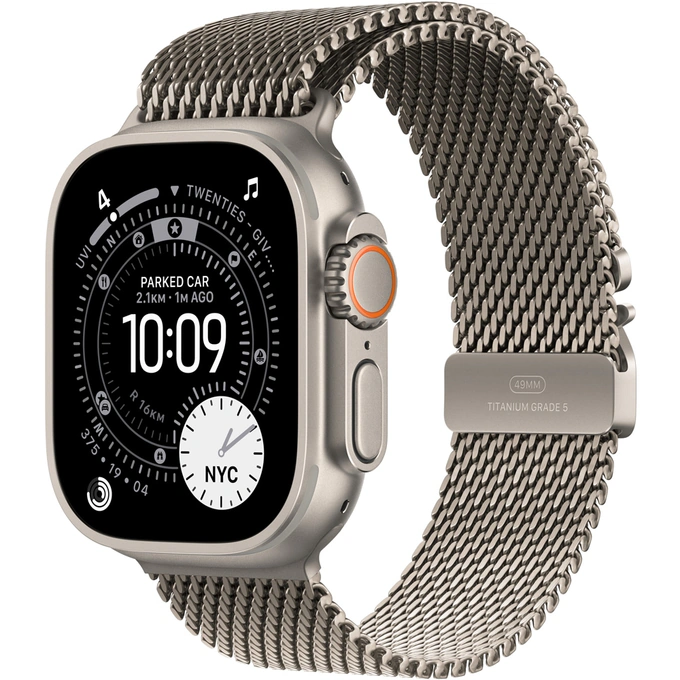 APPLE Watch Ultra 3, GPS + Cellular, 49mm, Natural Titanium Case, Natural Titanium Milanese Loop - Medium - Imagine 1