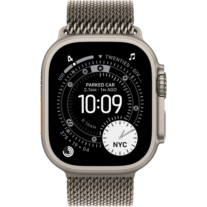 Apple APPLE Watch Ultra 3, GPS + Cellular, 49mm, Natural Titanium Case, Natural Titanium Milanese Loop - Medium - IT-Fashion.ro