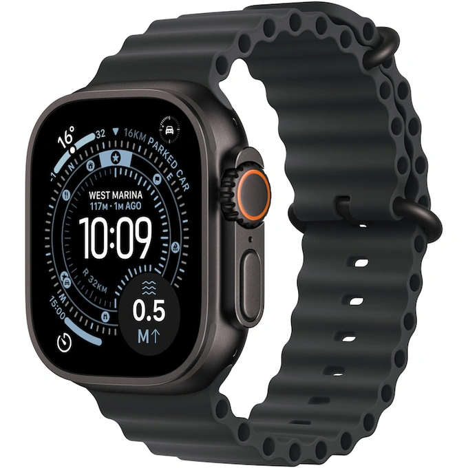 APPLE Watch Ultra 3, GPS + Cellular, Carcasa Black Titanium 49mm, Black Ocean Band - Imagine 1
