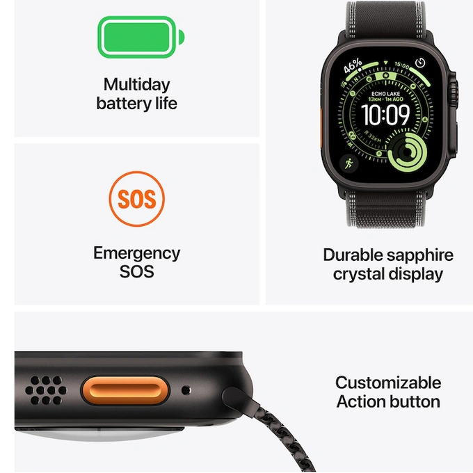 APPLE Watch Ultra 3, GPS + Cellular, Carcasa Black Titanium 49mm, Black Ocean Band - Imagine 3
