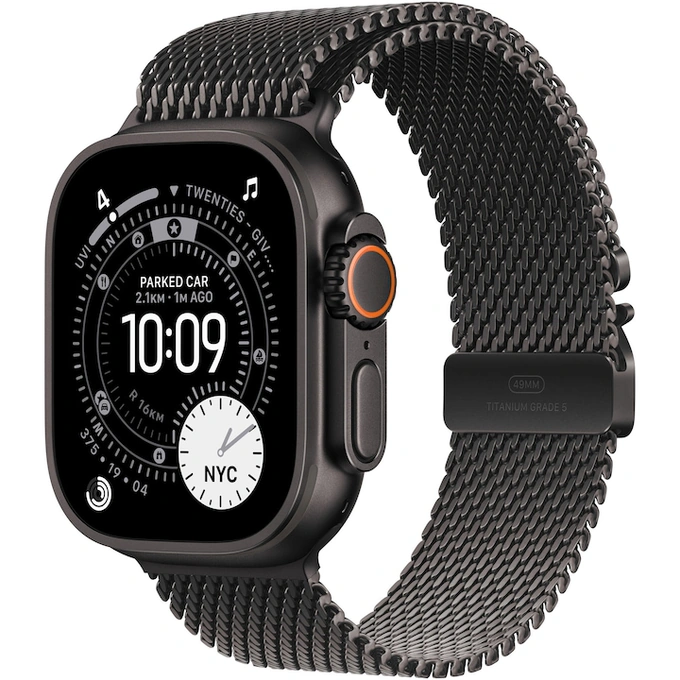 APPLE Watch Ultra 3, GPS + Cellular, Carcasa Black Titanium 49mm, Black Titanium Milanese Loop - Medium - Imagine 1