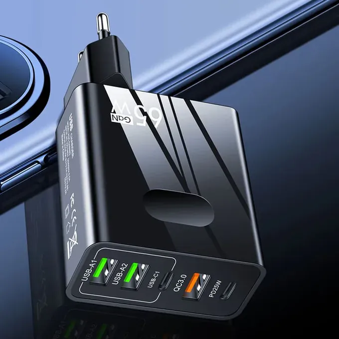 Incarcator retea TECHSUIT CHC1, 65W, 3 x USB, 2 x USB-C, Black - Imagine 3