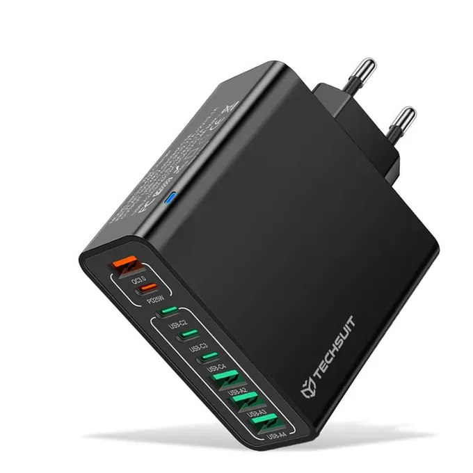 Incarcator retea TECHSUIT CHPD224, 65W, 4 x USB, 4 x USB-C, Black - Imagine 1