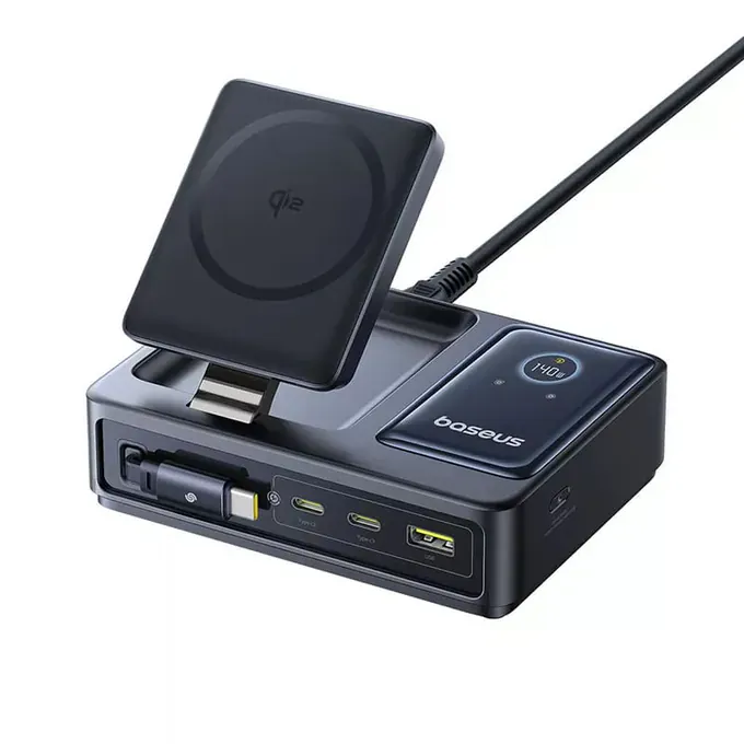 Stație de încărcare wireless Baseus Nomos 5in1 cu afișaj digital și porturi multiple - Imagine 1