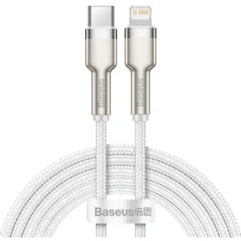 Baseus Cablu de date si incarcare BASEUS Cafule Metal CATLJK-A02, USB-C - Lightning, 20W, 1m, Alb - IT-Fashion.ro