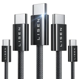 Lisen Cablu de date si incarcare LISEN YL0123070010, USB-C - USB-C, 60W, Set 5 bucati (2x1m, 2x2m, 1x3m), Negru - IT-Fashion.ro