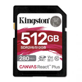 KINGSTON Card Memorie SDXC Kingston Canvas React Plus SDR2V6/512GB 512GB, Class 10, UHS-II U3, V60 - IT-Fashion.ro