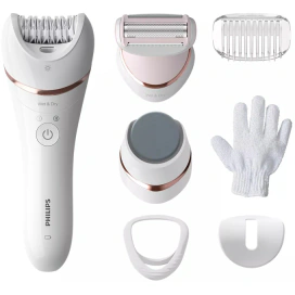 PHILIPS Epilator PHILIPS Seria 8000 BRE730/10, 5.4 W, 2 viteze, 32 discuri, Umed si uscat, Alb/Roz - IT-Fashion.ro
