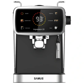 Samus Espressor cafea, Samus Impression 20, cafea macinata, 20 bar, 1350 W, capacitate 1.5 litri, 5 bauturi presetate, afisaj digital tactil, afisare temperatura apa, negru + argintiu - IT-Fashion.ro