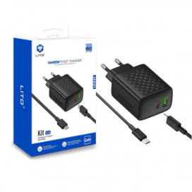 Lito Incarcator retea LITO LC24T, 65W, 3.25A, 1 x USB-A - 1 x USB-C, Black + Cablu USB-C - IT-Fashion.ro