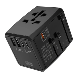 TECHSUIT Incarcator retea pentru calatorie TECHSUIT HHT906, 65W, 2 x USB-A - 3 x USB-C, EU, UK, AUS, US, Black - IT-Fashion.ro