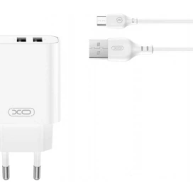 XO Incarcator retea XO DESIGN CE34, 12W, 2 x USB-A, White + Cablu microUSB - IT-Fashion.ro