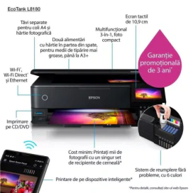 Multifunctional InkJet color EPSON EcoTank L8180 C11CJ21402, A3+, Wi-Fi, LAN și Duplex automat, Negru