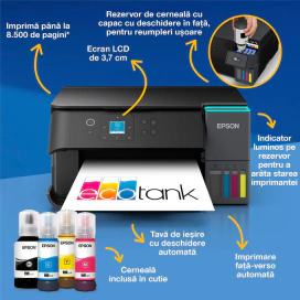 Multifunctionala Epson EcoTank L4360 C11CL41408, InkJet CISS, Color, A4, Duplex, Wi-Fi. Negru