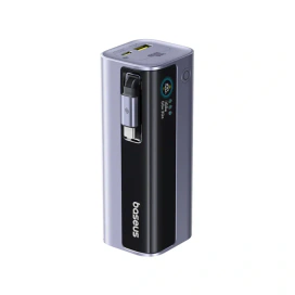 Baseus Baterie externa BASEUS EnerGeek GR11, 10000 mAh, 1x USB, 2x USB-C, 100 W, Display, Cablu USB-C integrat, Gray - IT-Fashion.ro