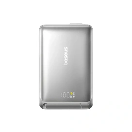 Baseus Baterie externa BASEUS Nomos Qi2, 10000 mAh, 2x USB-C, 45 W, Display, Cablu USB-C integrat, Silver - IT-Fashion.ro