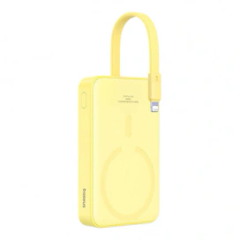 Baseus Baterie Externa Wireless BASEUS Magnetic Mini, 10000mAh, 20W, PD + FQI, 1 x Lightning - 1 x QI - 1 x USB-C, Yellow - IT-Fashion.ro