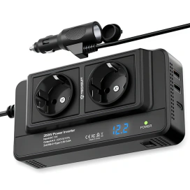 TECHSUIT Inverter TECHSUIT PowerDriveX IA2, 1 x USB Type-C, 2 x USB-A, 2 x AC Sockets, 220V, 200W, Black - IT-Fashion.ro