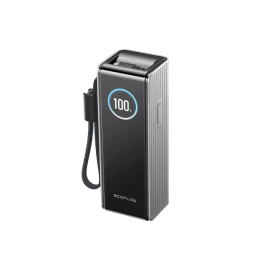 ECOFLOW PowerBank ECOFLOW RAPID, 25000 mAh, 170W, 1 x USB-C, 1 x USB-A, 1 × cablu USB-C retractabil de 67 cm, 1 × cablu USB-C cu snur de 26 cm, Black - IT-Fashion.ro