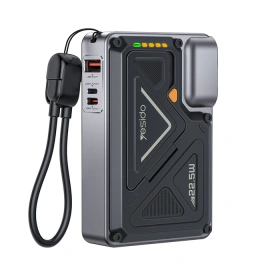 Yesido PowerBank YESIDO YP89, 1 x USB Type-C, 1 x USB, 1 x Lightning, Incarcare wireless, 10000mAh, 22.5W, Gray + Cablu USB-C - Lightning - IT-Fashion.ro
