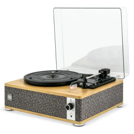 ELECTROMURES Pick-up, Electromures EM 1021 Bamboo Edition, 6 W, Bluetooth, Aux in, ac safir, difuzor stereo incorporat, oprire automata, capac transparent din plastic, bej + gri - IT-Fashion.ro