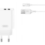 XO Incarcator retea XO DESIGN CE34, 12W, 2 x USB-A, White + Cablu microUSB - IT-Fashion.ro