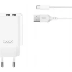 XO Incarcator retea XO DESIGN CE34, 12W, 2 x USB-A, White + Cablu USB-C - IT-Fashion.ro