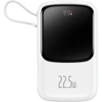 Baseus Baterie externa BASEUS Qpow Pro Digital Display, 10000 mAh, 1x USB, 1x Lightning, 22.5 W, Display, Cablu USB-C integrat, White - IT-Fashion.ro