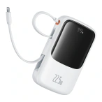 Baseus Baterie externa BASEUS Qpow Pro+, Lightning, 2x Type C, USB, 22.5W, 10000mAh, White - IT-Fashion.ro